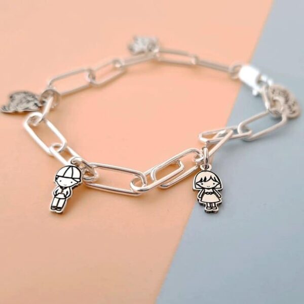 Bratara personalizata – Chic Elements – Pandantive diverse simboluri – Lant cu zale dreptunghiulare – Argint 925