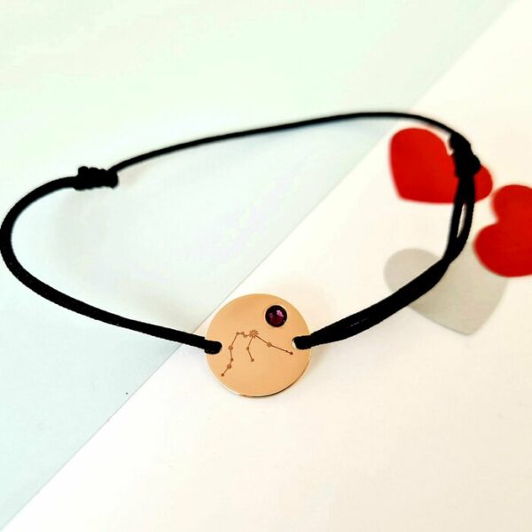 Bratara personalizata – Constelatie si cristal Swarovski – Banut de 12 mm – Argint Placat cu Aur Galben 18K – snur reglabil