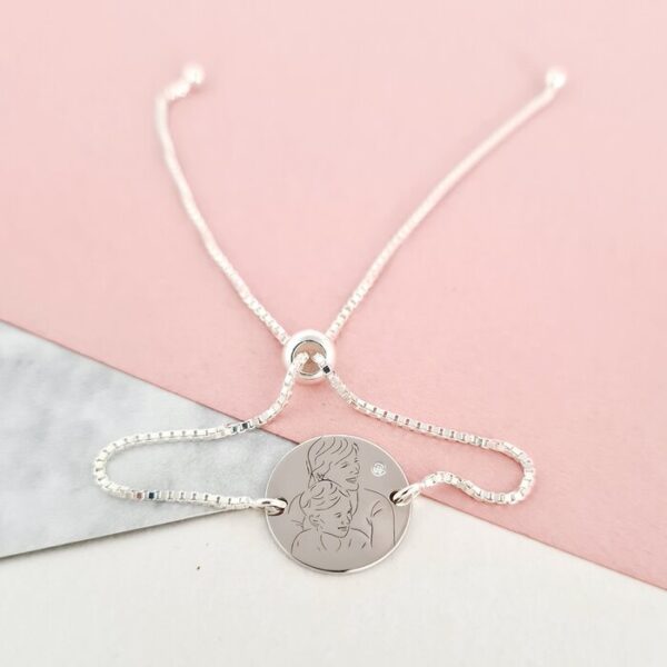 Bratara personalizata cu Diamant natural – In bratele mamei – Lantisor glisant ajustabil – Argint 925