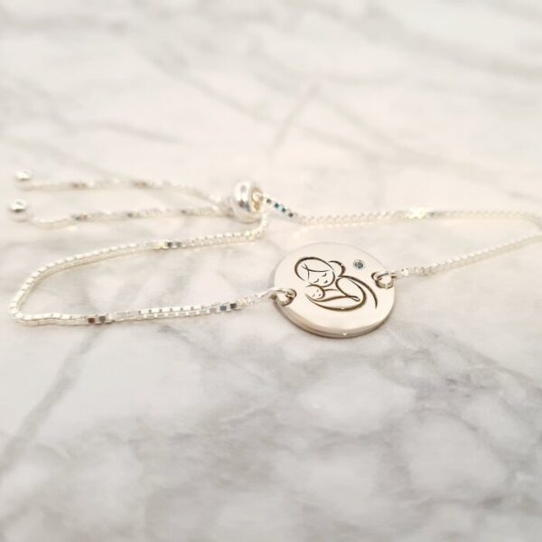 Bratara personalizata cu Diamant natural turcoaz- Mama si bebe – Lantisor glisant ajustabil – Argint 925