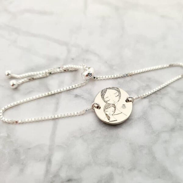 Bratara personalizata cu Diamant natural – Mama si fiica – Lantisor glisant ajustabil – Argint 925
