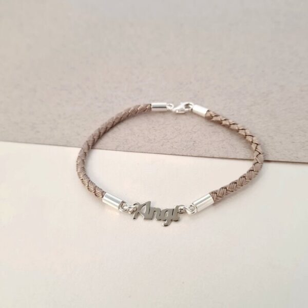 Bratara personalizata cu nume – Argint 925 – Snur 3 mm si inchizatoare tip carabina