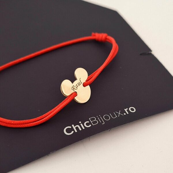 Bratara personalizata cu nume – Forma Soricel – Aur Galben 14K – snur reglabil