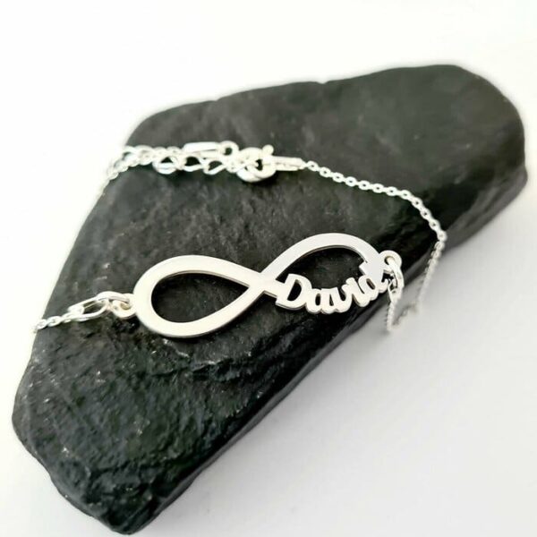 Bratara personalizata – Infinit cu 1 nume decupat – cu lantisor – Argint 925