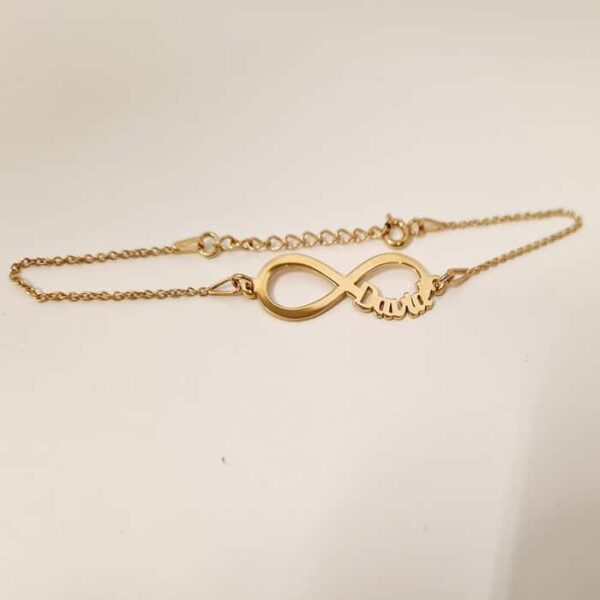 Bratara personalizata – Infinit cu 1 nume decupat – cu lantisor – Argint 925 placat cu Aur Galben 18K
