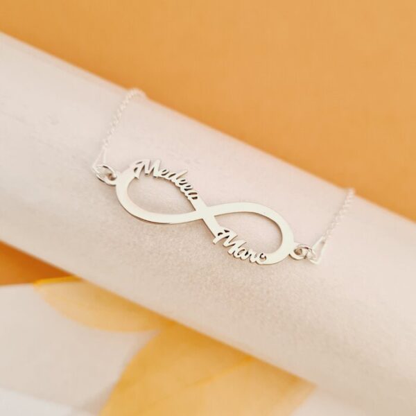 Bratara personalizata – Infinit cu 2 nume decupate – cu lantisor – Argint 925