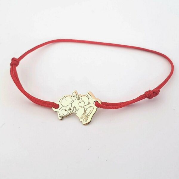 Bratara personalizata – Ingeras si elefant – Aur Galben 14K – snur reglabil