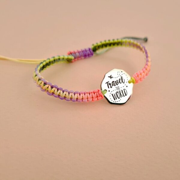 Bratara personalizata – Travel – Argint 925 – Snur impletit multicolor