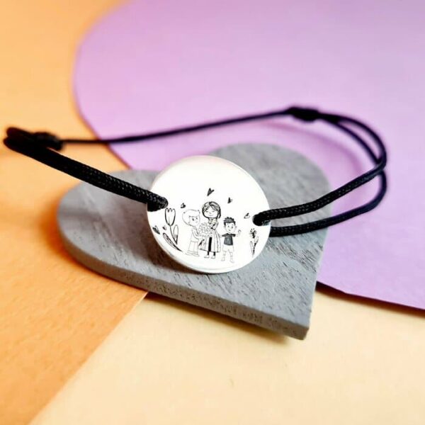 Bratara personalizata – Mama si 2 baieti – Banut de 15 mm – Argint 925 – snur reglabil