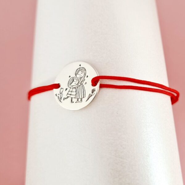 Bratara personalizata – Mama si fiica – Banut de 15 mm – Argint 925 – snur reglabil