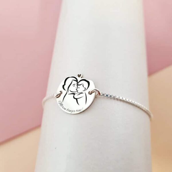 Bratara personalizata mama si pui – Mereu langa tine – Lantisor glisant ajustabil – Argint 925