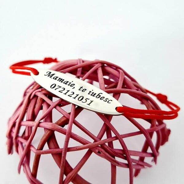 Bratara personalizata – Model oval – Mamaie, te iubesc – Argint 925 – snur reglabil