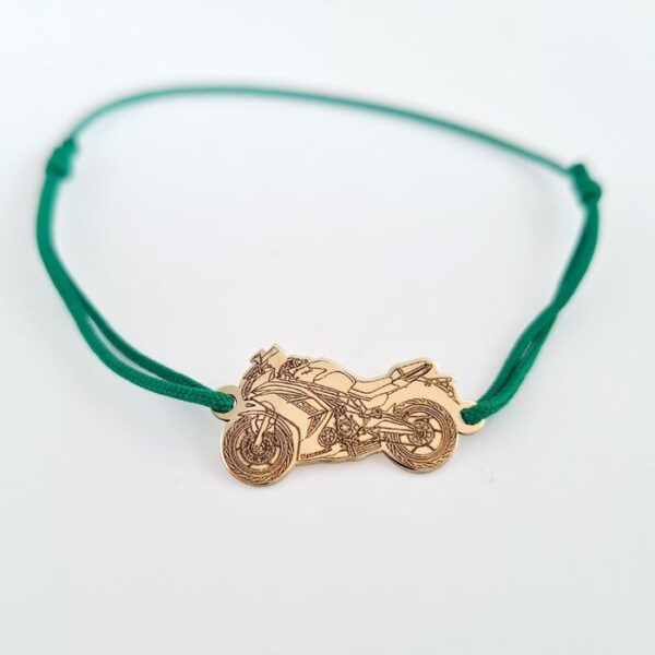 Bratara personalizata – Motocicleta Kawasaki – Aur Galben 14K – Snur reglabil diverse culori