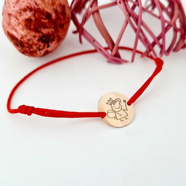 Bratara personalizata – Peppa Pig – banut de 12 mm – Aur Roz 14K – snur reglabil