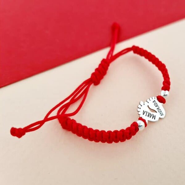 Bratara personalizata – Picioruse cu 2 bilute 4 mm – Argint 925 – Snur impletit reglabil