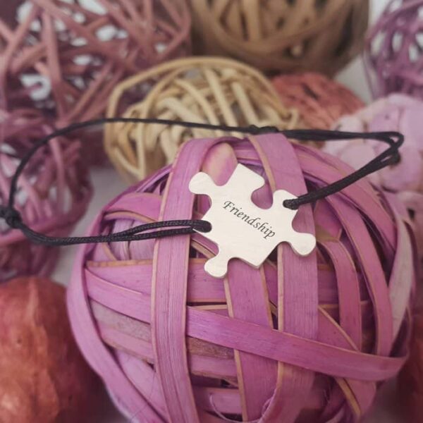 Bratara personalizata – Piesa de puzzle – Argint 925, snur reglabil