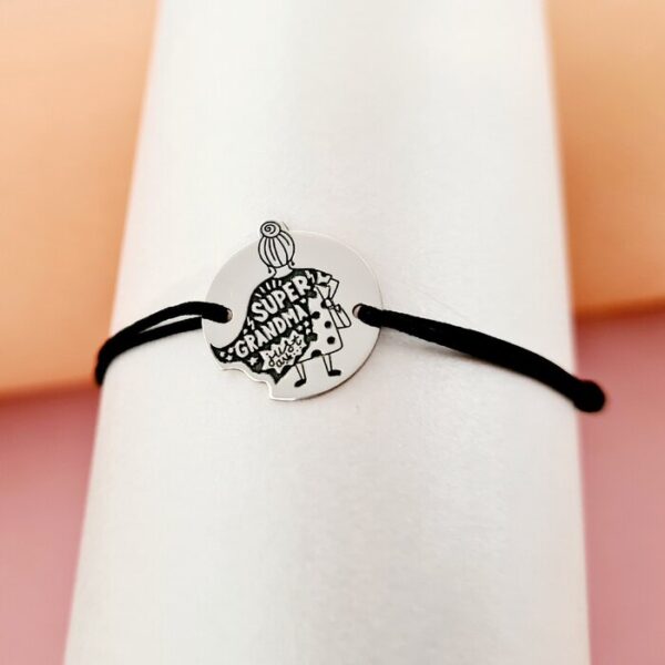 Bratara personalizata – Super Grandma – Argint 925 – Snur reglabil diverse culori