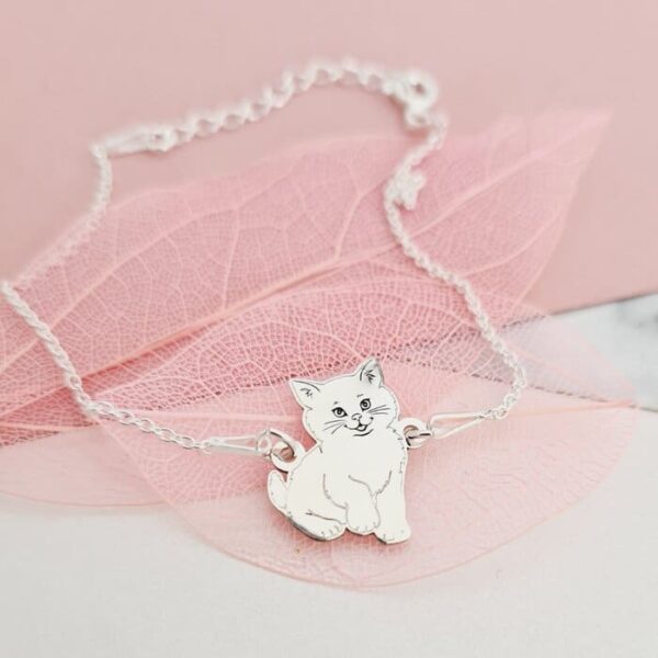 Bratara pisica pufoasa cu lantisor – Argint 925