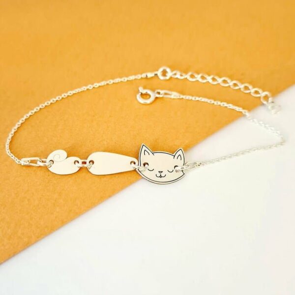 Bratara pisica unita – Cap, corp si coada – Argint 925 – cu lantisor