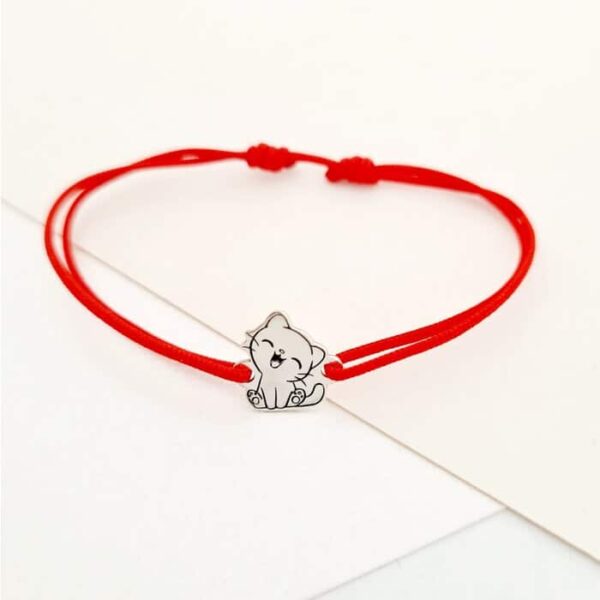 Bratara Pisicuta jucausa – Argint 925 – Snur reglabil, diverse culori