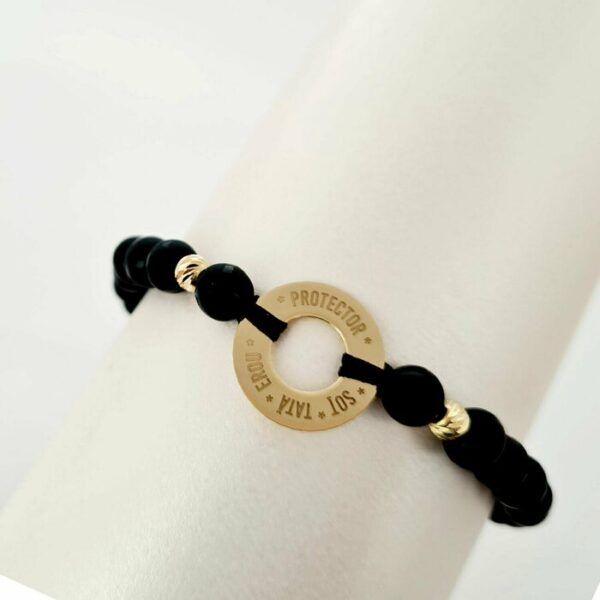 Bratara Roata Norocului Aur Galben 14 K – cu pietre semipretioase si bilute de Aur 14 K – snur reglabil