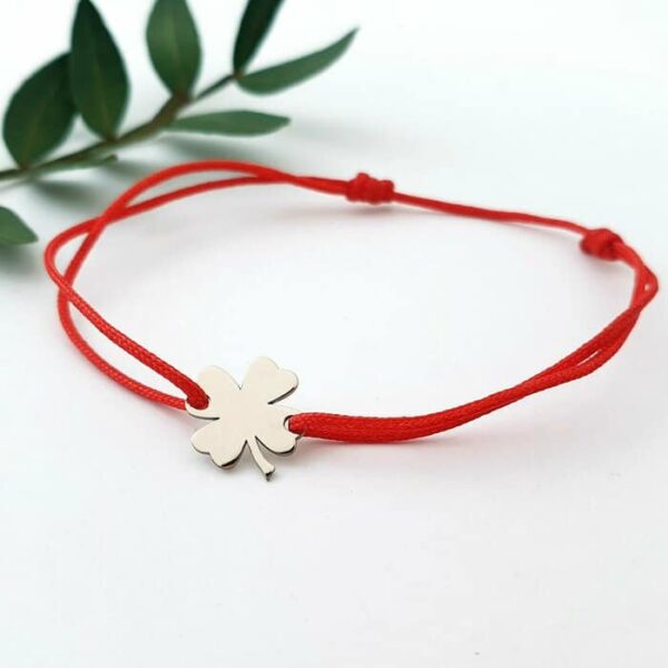 Bratara – Trifoi cu 4 foi – Aur Alb 14K – snur reglabil