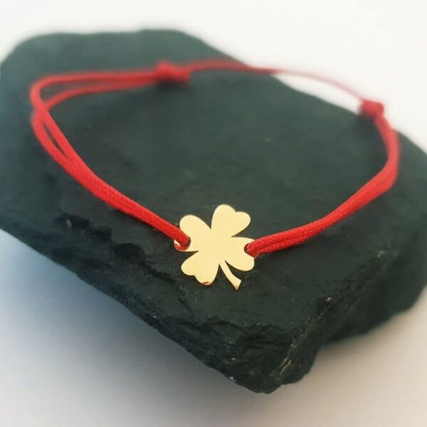 Bratara – Trifoi cu 4 foi – Aur Galben 14K – snur reglabil