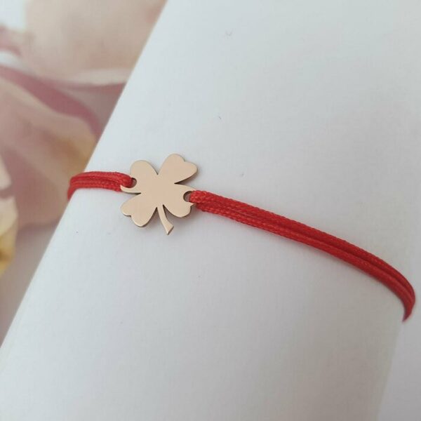 Bratara – Trifoi cu 4 foi – Aur Roz 14K – snur reglabil