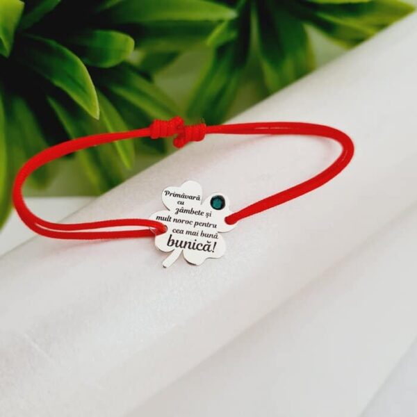 Bratara Trifoi – Primavara cu zambete – Argint 925 si Cristal Swarovski – Snur reglabil, diverse culori