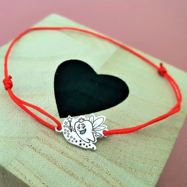 Bratara Zana maseluta – Dinte – Argint 925, snur rosu