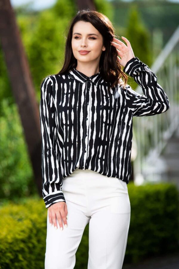 Camasa casual neagra cu dungi albe