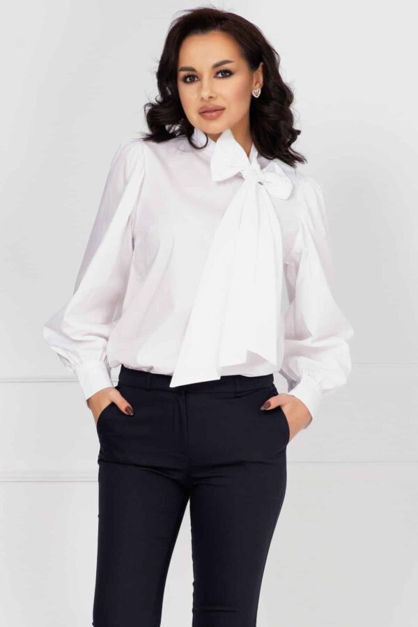 Camasa dama eleganta alba cu funda maxi stilizata