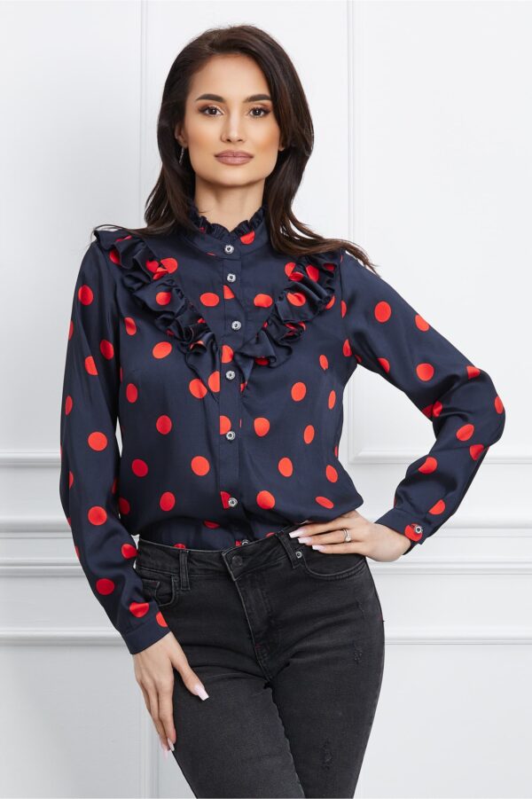 Camasa Daniela bleumarin cu buline rosii