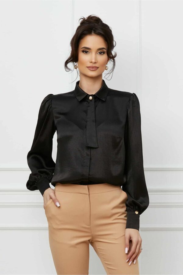 Camasa Dy Fashion neagra cu aplicatie tip cravata