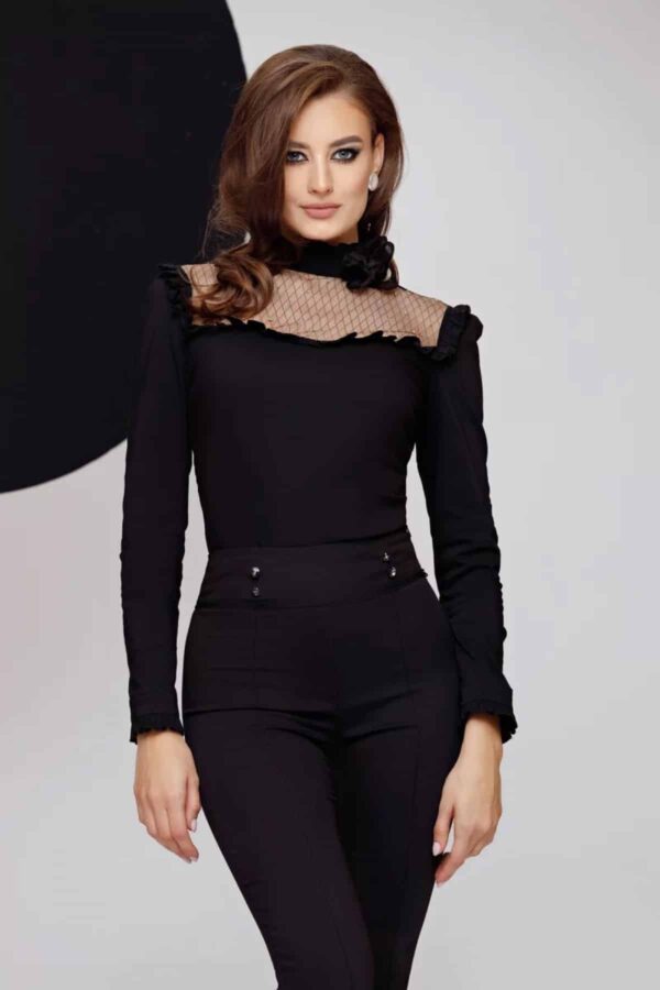Camasa eleganta Fofy neagra cu platca si aplicatii pretioase
