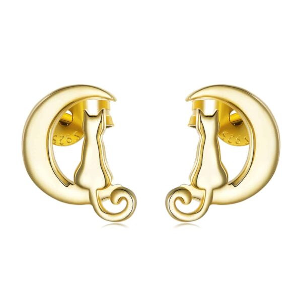Cercei din argint Golden Cat on the Moon