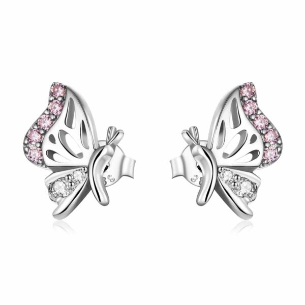 Cercei din argint Pink Crystal Butterflies