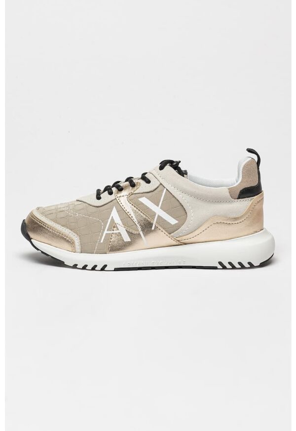 Pantofi sport cu imprimeu logo si insertii din piele