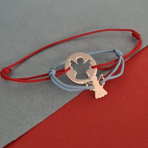 Set 2 bratari – banut cu ingeras decupat – Argint 925 – Snur reglabil diverse culori