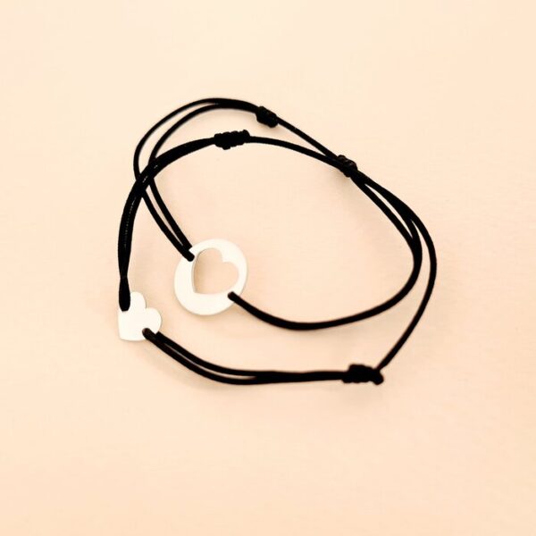 Set 2 bratari – banut si inima decupata – Aur Alb 14K – snur reglabil