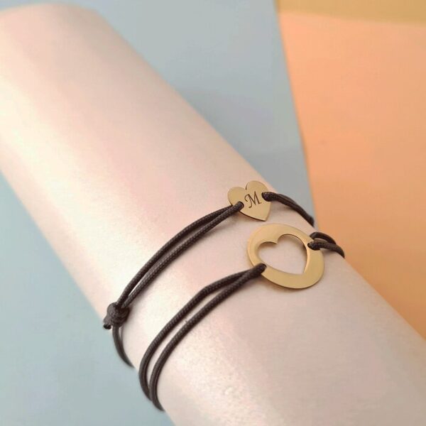 Set 2 bratari – banut si inima decupata – Aur Galben 14K – snur reglabil