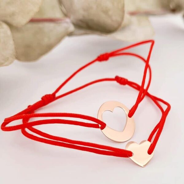 Set 2 bratari – banut si inima decupata – Aur Roz 14K – snur reglabil