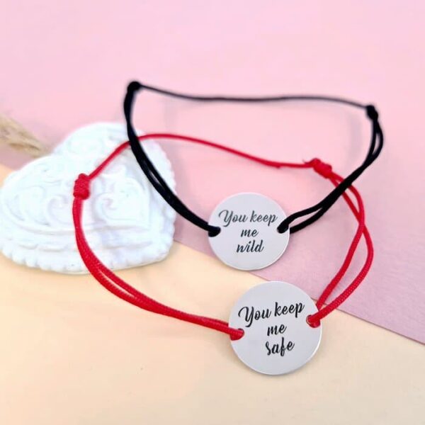 Set 2 bratari – Banuti 15 mm personalizati cu mesaj – Wild&Safe – Argint 925 – snur reglabil