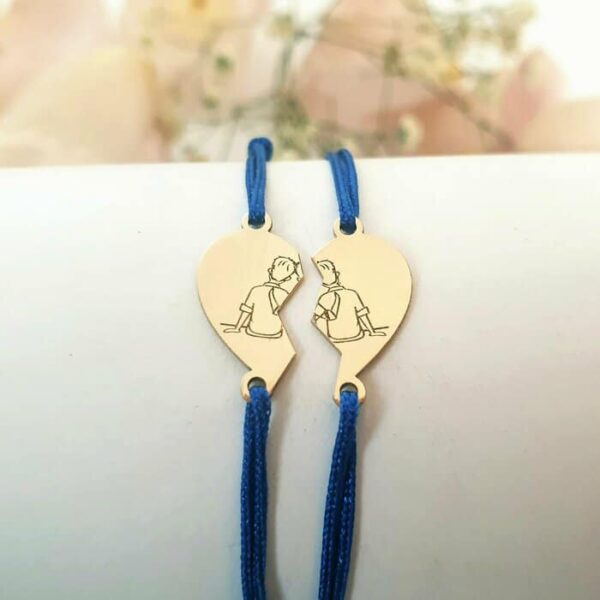 Set 2 bratari – inima puzzle – frati/prieteni – pandantive de 8×15 mm – Aur Galben 14k – snur reglabil