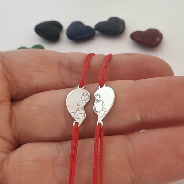 Set 2 bratari – inima puzzle – surori/prietene – pandantive de 8×15 mm – Aur Alb 14k – snur reglabil