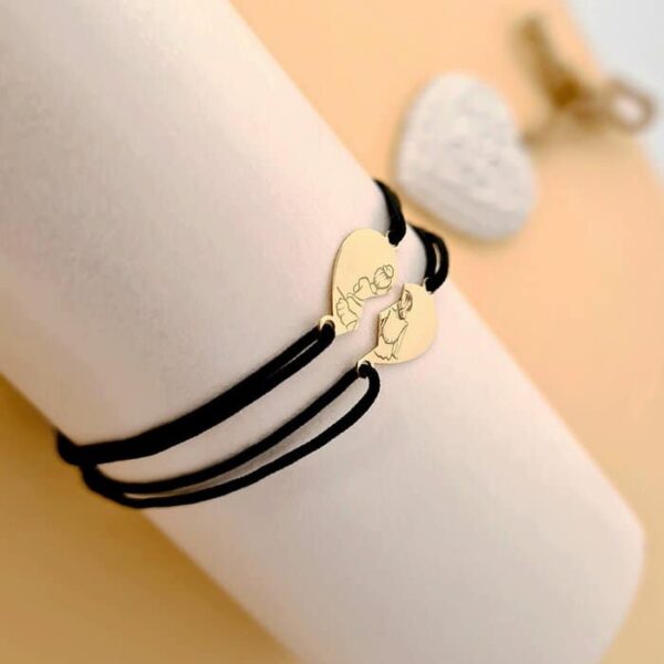 Set 2 bratari – inima puzzle – surori/prietene – pandantive de 8×15 mm – Aur Galben 14k – snur reglabil