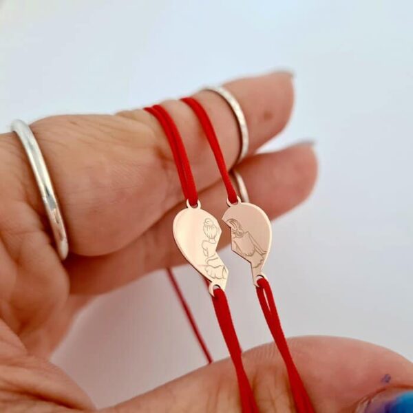 Set 2 bratari – inima puzzle – surori/prietene – pandantive de 8×15 mm – Aur Roz 14k – snur reglabil