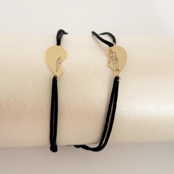 Set 2 bratari – Inima puzzle – Tata si fiica – Pandantive de 8×15 mm – Aur Galben 14k – Snur reglabil