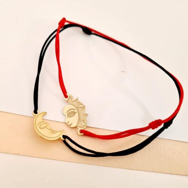 Set 2 bratari – Luna si Soare – modele unite – Argint 925 placat cu Aur Galben 18 K – snur reglabil