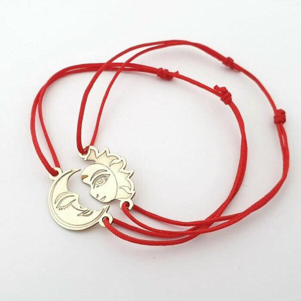 Set 2 bratari – Luna si Soare – modele unite – Aur Galben 14K – snur reglabil